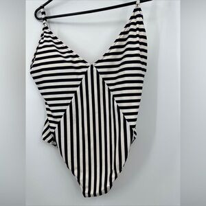 J. Crew Black and White Striped One Piece Swimsuit